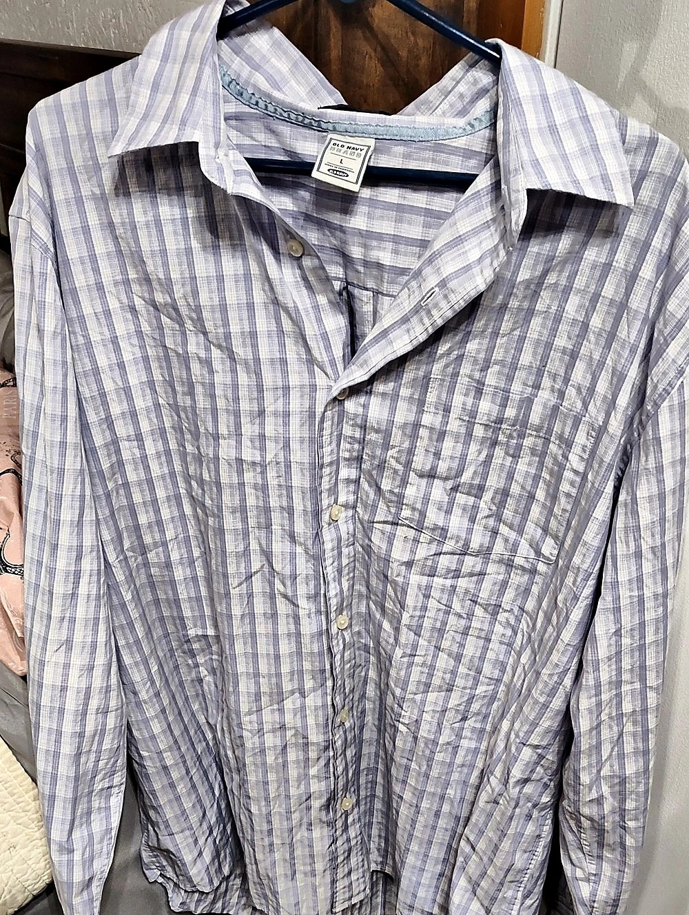 Old Navy Plaid Button Down in Purple & White